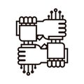 Human and robot hands together as one. Vector icon representing the benefits humans can have with artificial intelligence and Royalty Free Stock Photo