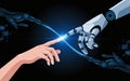 Human and robot hands touching with light effect symbolizing connection and technology Royalty Free Stock Photo