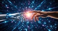 Human and robot hands touching symbolizing future technology and artificial intelligence connection Royalty Free Stock Photo