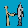 Human and robot handshake cartoon illustration Royalty Free Stock Photo