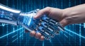 Human and robot handshake representing collaboration and innovation in technology and artificial intelligence Royalty Free Stock Photo
