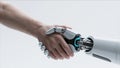 HumanâRobot Handshake Symbolizing Advanced AI Collaboration ` Royalty Free Stock Photo