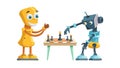 Human and Robot Playing Chess Icon, AI, Strategy Future Interaction, vector design Generative AI Royalty Free Stock Photo