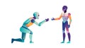 Human and robot shaking hands, symbolizing collaboration, vector design Generative AI Royalty Free Stock Photo