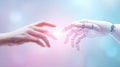 Human and robotic hands reaching out to each other, a concept of the connection between future technologies, artificial Royalty Free Stock Photo