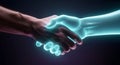 Human and robotic hands shaking in agreement Royalty Free Stock Photo