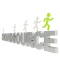 Human running symbolic figures over the word Crowdsource Royalty Free Stock Photo