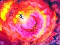 Human rush run in fire flame abstract art spiritual mind aura universe watercolor painting illustration design drawing