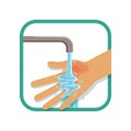 Human`s burned hand under cool running water. Treatment for first degree burns. Injury concept. Flat vector design for