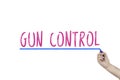 Human`s hand writing Gun control with marker. Human rights, GUN CONTROL concept. Royalty Free Stock Photo