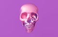 Human scull 3d rendering. Glossy death`s head on purple background