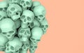 Human scull 3d rendering. Pastel green death`s-head on beige background