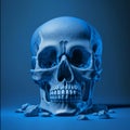 Human scull on a blue background