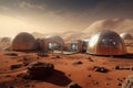 human settlement on mars, with domes and structures visible in the background