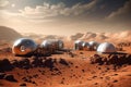 human settlement on mars, with domes and structures visible in the background