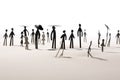 Human-shaped figures of all ages, standing on a flat, metallic-looking background. Ai generated