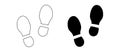 Human shoe footprints. Pair of prints of boots. Left and right leg. Shoe sole. Walking foot steps. Silhouette and