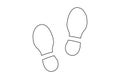 Human shoe footprints. Pair of prints of boots. Left and right leg. Shoe sole. Walking foot steps. Contour. Black and