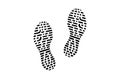 Human shoe footprints. Pair of prints of boots or sneakers. Left and right leg. Shoe sole. Black and white vector