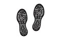 Human shoe footprints. Pair of prints of boots or sneakers. Left and right leg. Shoe sole. Black and white vector