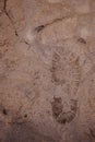 Human Shoe print in clay or trace on the surface of dry, brown dirt