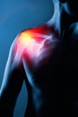 Human shoulder joint in x-ray on blue background Royalty Free Stock Photo
