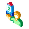 Human show money rocket isometric icon vector illustration