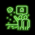 human showing space house in sky neon glow icon illustration