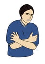 Human sick, ill or disease. Cartoon character demonstrating symptoms of freeze or chills. Flat vector illustration portrait.