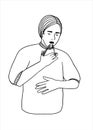 Human sick, ill or disease. Cartoon character demonstrating symptoms of shortness breath. Flat vector illustration portrait.