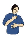 Human sick, ill or disease. Cartoon character demonstrating symptoms of shortness breath. Flat vector illustration portrait.