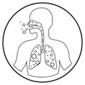 Human with sick lungs line art icon