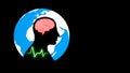 Human Silhouette With Brain Inside Planet Earth on black background Royalty Free Stock Photo