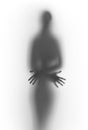 Human silhouette, hands, fingers behind a curtain Royalty Free Stock Photo