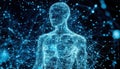Digital representation of a human figure surrounded by interconnected data points at night Royalty Free Stock Photo