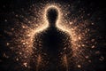 Human Silhouette Surrounded By Exploding Light Particles Symbolizing Data Flow Consciousness And Digital Identity Royalty Free Stock Photo