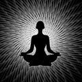 Human silhouette in yoga pose with rays Royalty Free Stock Photo
