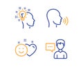 Human sing, Smile and Idea icons set. Person talk sign. Talk, Social media like, Creative designer. Vector