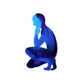 Human sitting thinking pose, abstract body watercolor painting