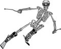 Human skeleton on alpine skis