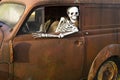 Human skeleton car driver Royalty Free Stock Photo