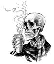 Human skeleton with coffee Royalty Free Stock Photo