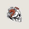 Halloween floral vintage skull illustration. Human skeleton.