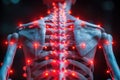 Human skeleton, hernia of the cervical spine, neck pain, backache, spondylosis of the intervertebral disc, health problems concept