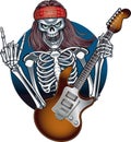 Human skeleton playing on electric guitar