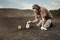 Human skeleton - skull - found and packed by archaeologist on location Royalty Free Stock Photo