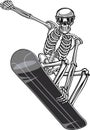 Human skeleton on snowboard snowboarding