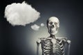 Human skeleton thinking on a grey background