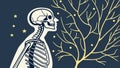Human skeleton and tree roots mystical connection art vector design Generative AI Royalty Free Stock Photo