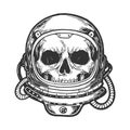 Human skull in astronaut helmet sketch engraving